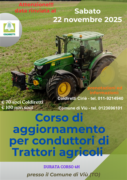 Corso di aggiornamento per conduzione trattori agricoli